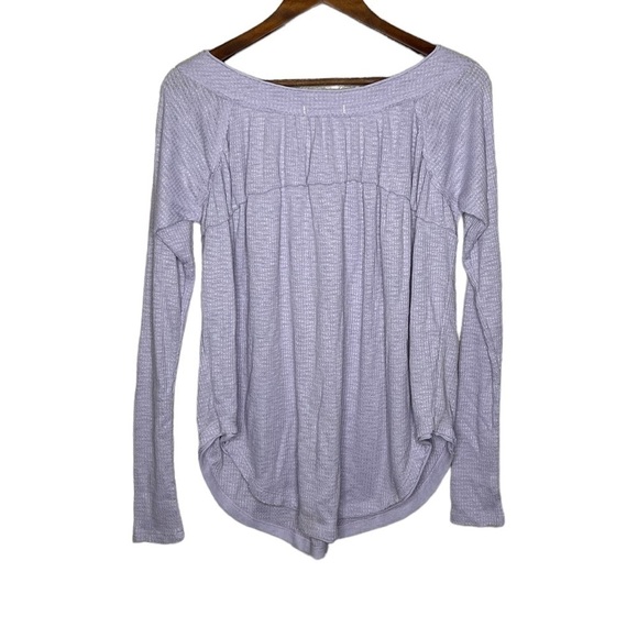 Free People Must Have Henley Top Lilac Waffle Knit - Picture 5 of 9